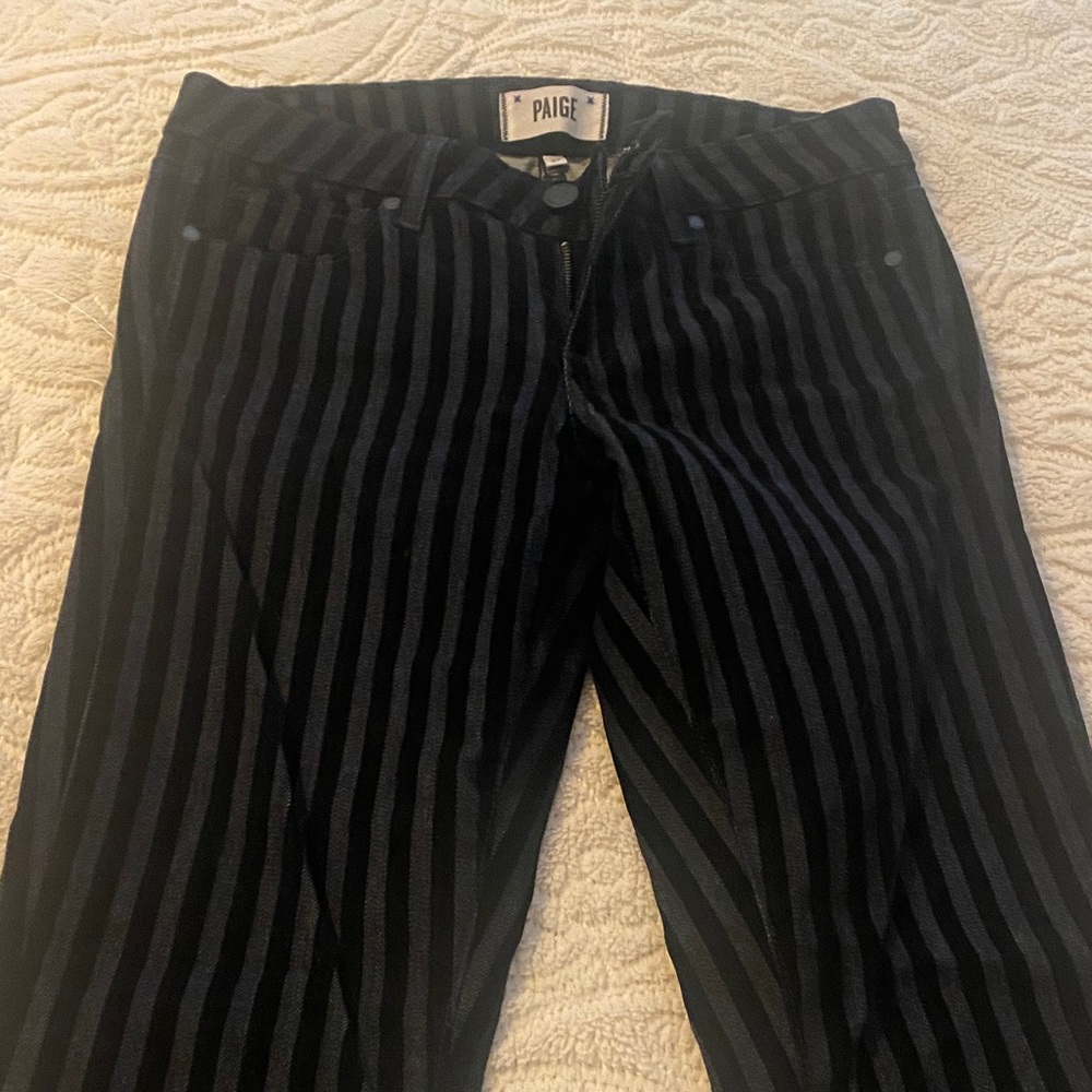 PAIGE Black and Charcoal Vertical Stripe velvet jeans 🍒🍒